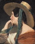 Friedrich von Amerling Maiden with a Straw Hat oil